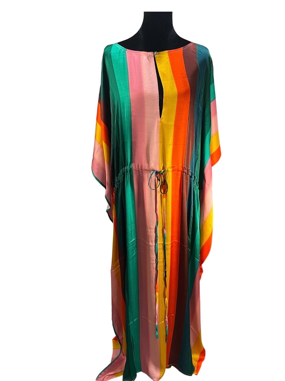 SAACHI Multicolor Striped Tie Waist Keyhole Kaftan NWOT